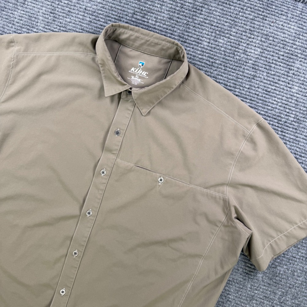Kuhl Tufflex Short Sleeve Button Down Shirt Mens XL Tan Khaki Hiking Outdoor